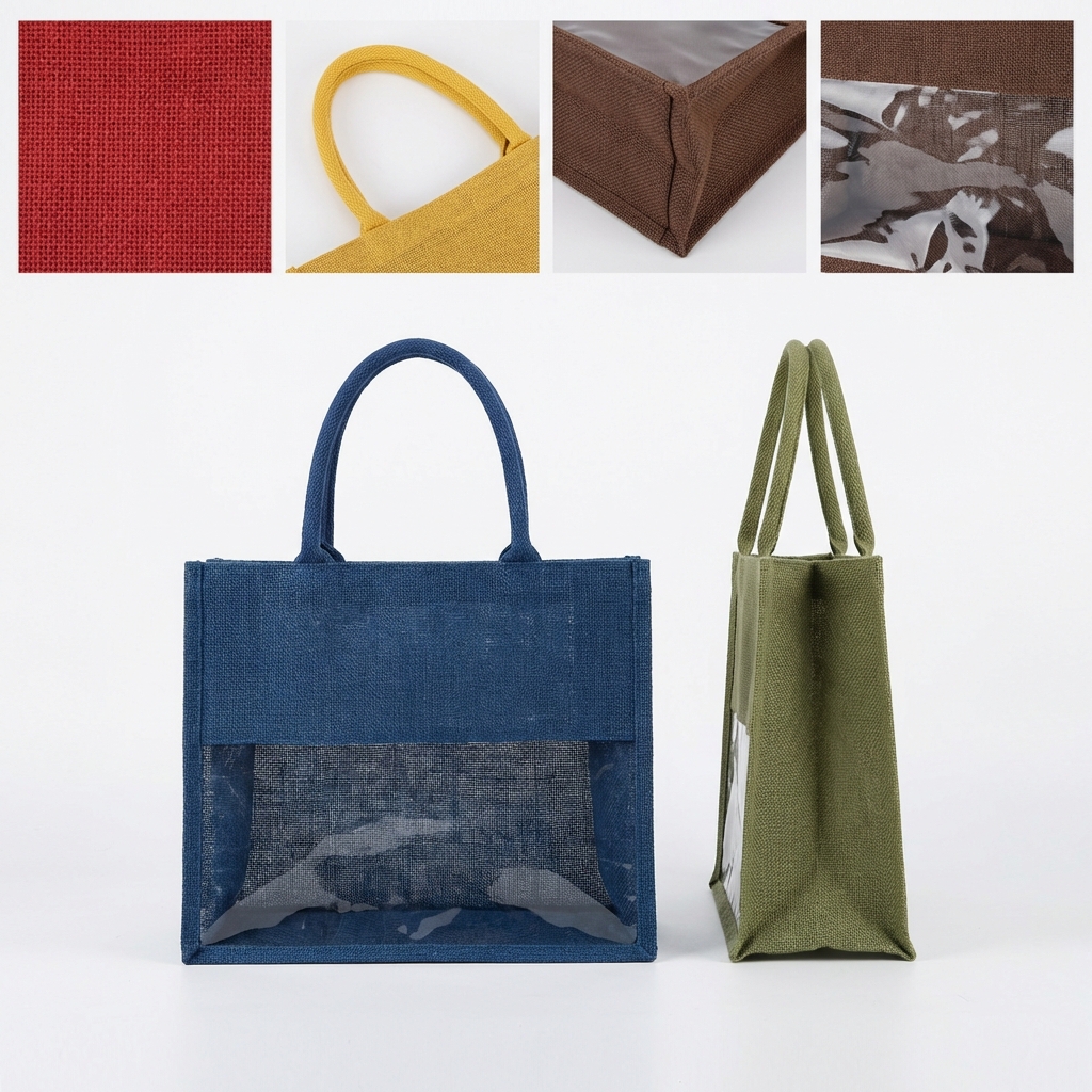 Blue & Green Colorblock PVC Window Tote Bag