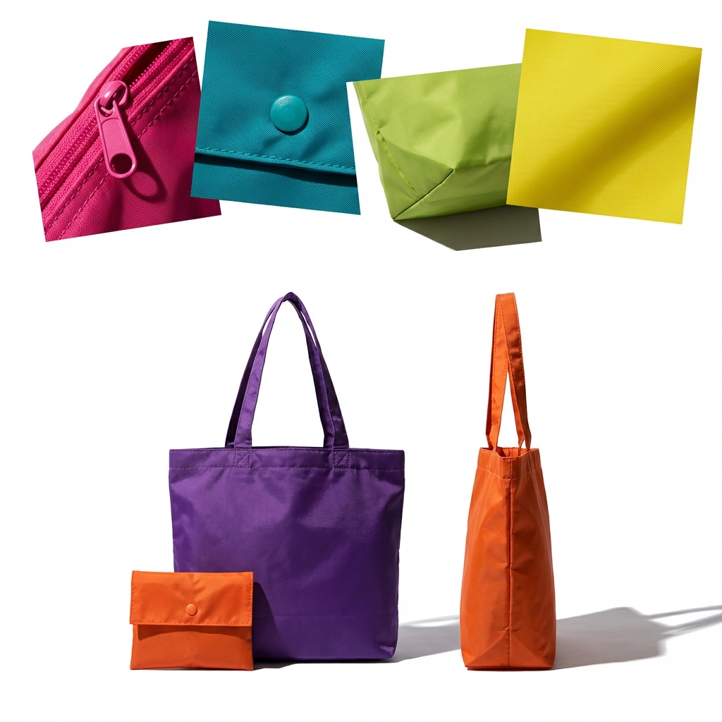 Foldable Woven Tote Bag - 6 Vibrant Matte Colors
